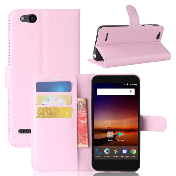 Litchi Texture Leather Phone Cover with Stand for ZTE Tempo X N9137 - Pink-1