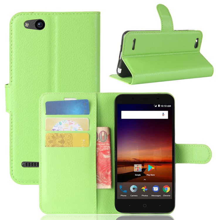 Litchi Skin Wallet Stand Leather Phone Shell for ZTE Tempo X N9137 - Green-1