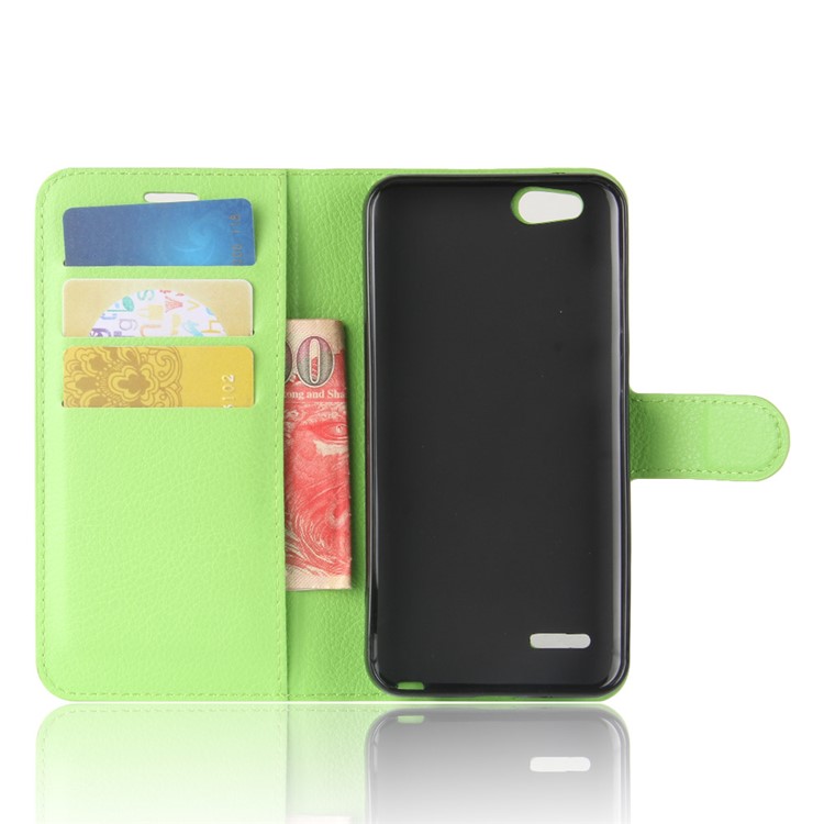 Litchi Skin Wallet Stand Leather Phone Shell for ZTE Tempo X N9137 - Green-3