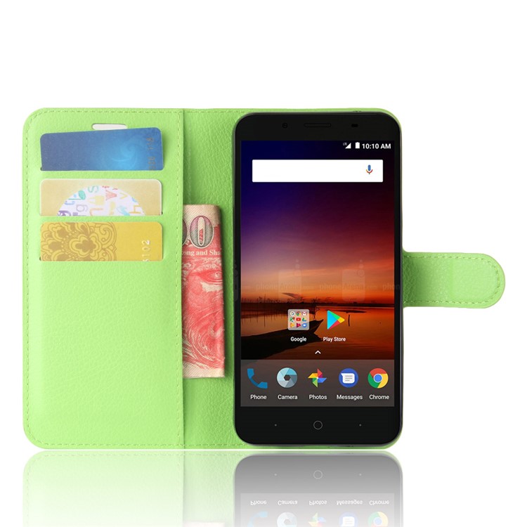 Litchi Skin Wallet Stand Leather Phone Shell for ZTE Tempo X N9137 - Green-4