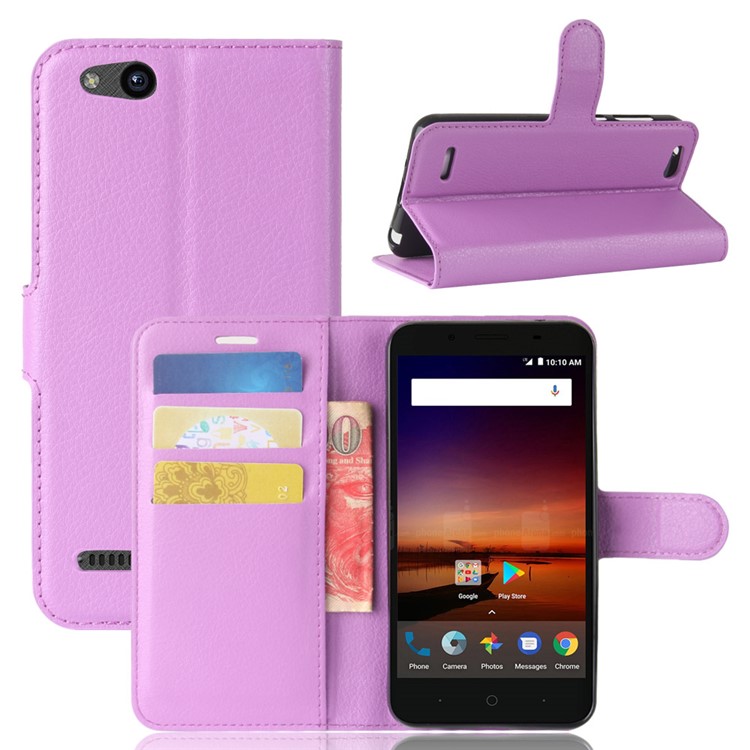 Litchi Texture Wallet Stand Leather Cover Protector for ZTE Tempo X N9137 - Purple-1