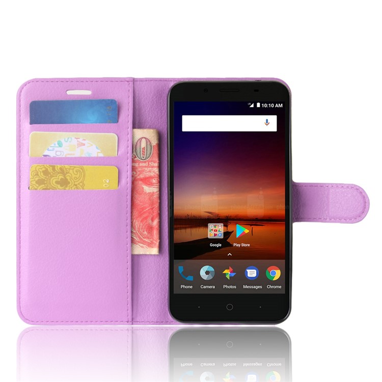 Litchi Texture Wallet Stand Leather Cover Protector for ZTE Tempo X N9137 - Purple-4