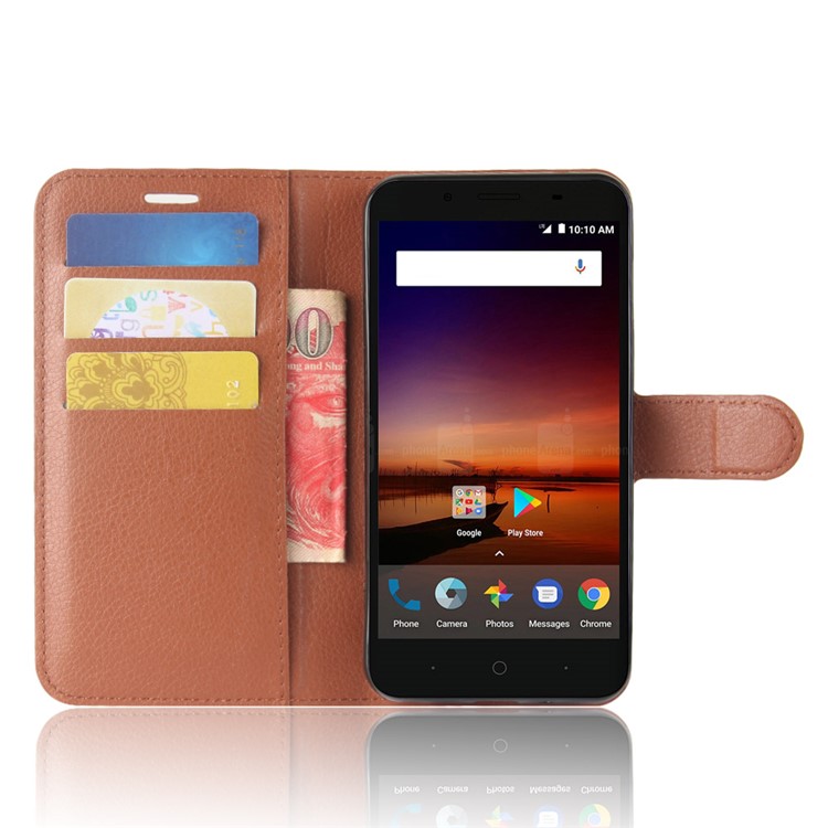 Litchi Texture Wallet Stand PU Leather Mobile Casing for ZTE Tempo X N9137 - Brown-4