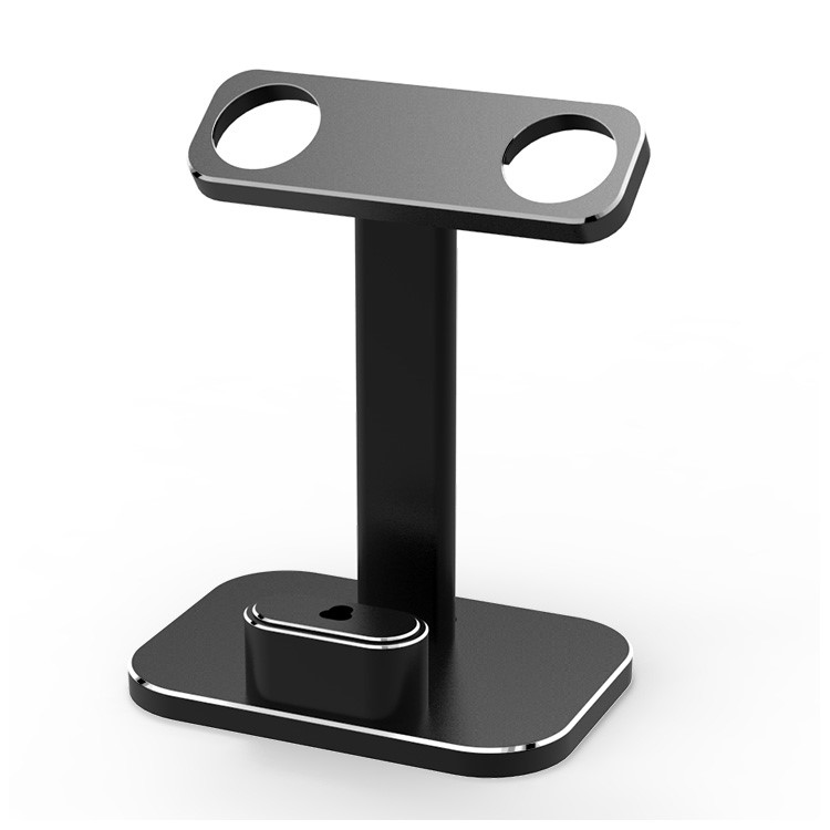 HJZJ003 Aluminum 2 In 1 Airpods Apple Watch Stand Dual Head iWatch Charging Stand Dock Station - Black-3