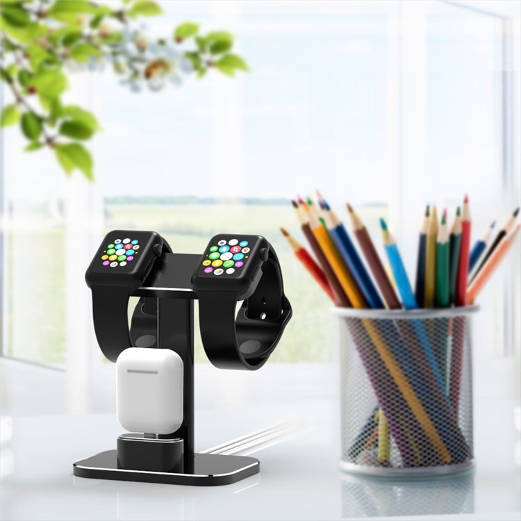 HJZJ003 Aluminum 2 In 1 Airpods Apple Watch Stand Dual Head iWatch Charging Stand Dock Station - Black-5