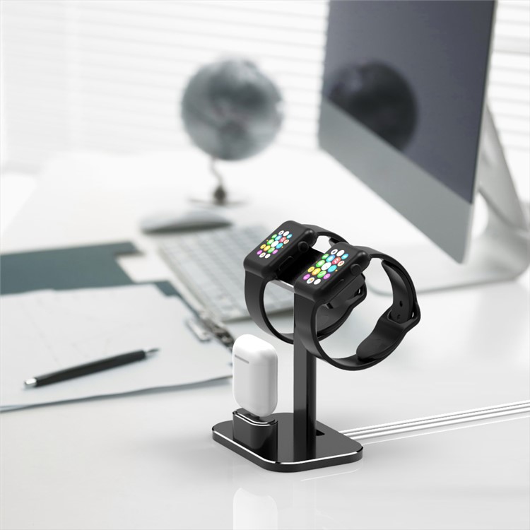 HJZJ003 Aluminum 2 In 1 Airpods Apple Watch Stand Dual Head iWatch Charging Stand Dock Station - Black-6