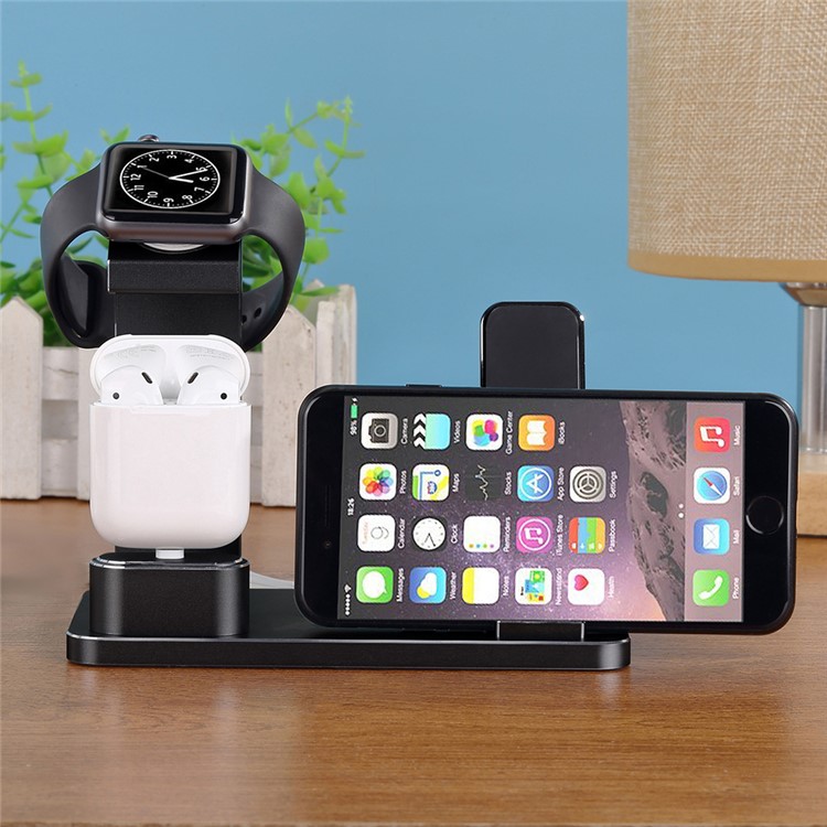 HJZJ001 Apple iWatch iPhone Stand AirPods Charging Stand Aluminum Dock Accessories Station Holder - Black-5