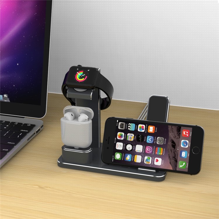 HJZJ001 Apple iWatch iPhone Stand AirPods Charging Stand Aluminum Dock Accessories Station Holder - Black-6