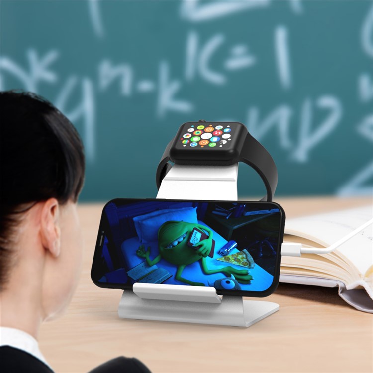 HJZJ004 Aluminum Alloy Desktop Charging Stand Mount Holder for Apple Watch iPhone - Silver-10