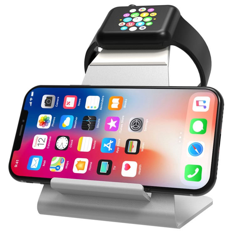HJZJ004 Aluminum Alloy Desktop Charging Stand Mount Holder for Apple Watch iPhone - Silver-2