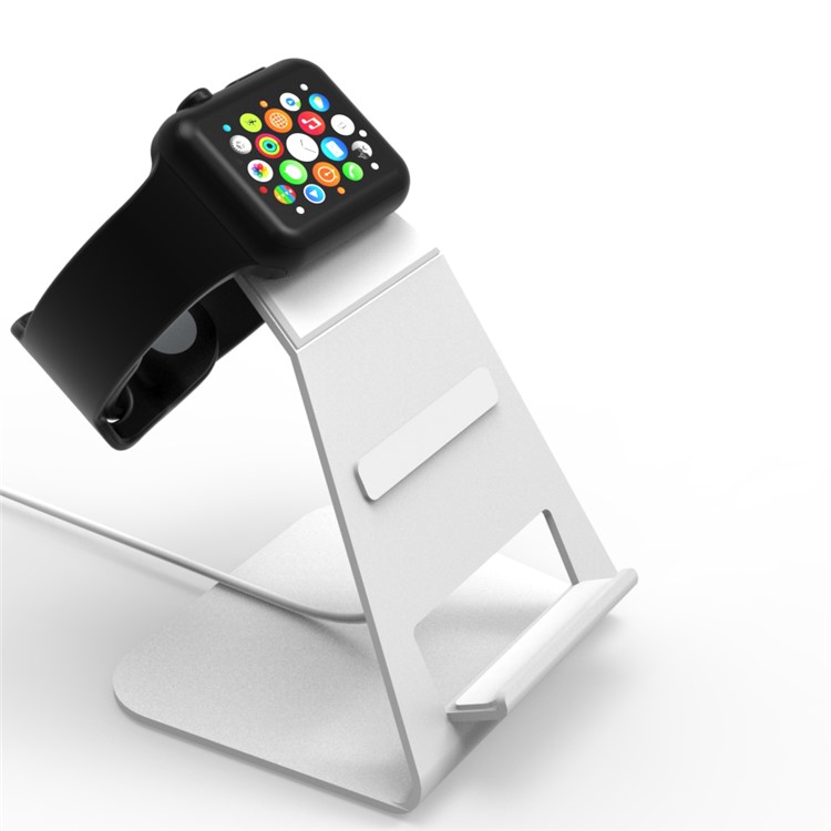 HJZJ004 Aluminum Alloy Desktop Charging Stand Mount Holder for Apple Watch iPhone - Silver-4