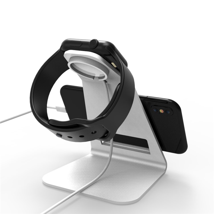 HJZJ004 Aluminum Alloy Desktop Charging Stand Mount Holder for Apple Watch iPhone - Silver-6