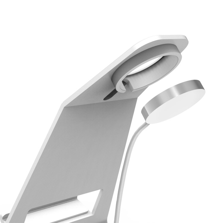 HJZJ004 Aluminum Alloy Desktop Charging Stand Mount Holder for Apple Watch iPhone - Silver-7
