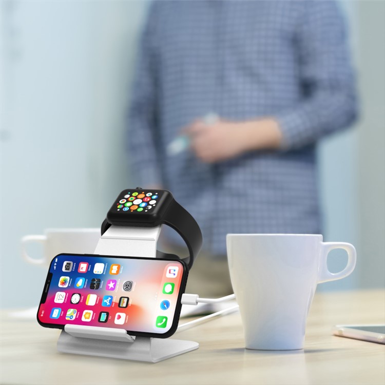 HJZJ004 Aluminum Alloy Desktop Charging Stand Mount Holder for Apple Watch iPhone - Silver-8