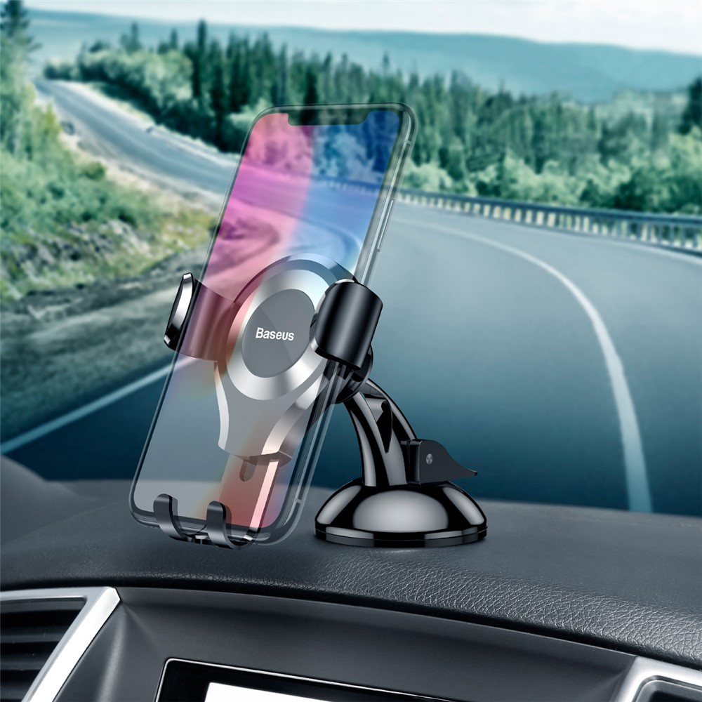 BASEUS Gravidade Auto Bloqueio Suporte De Montagem De Carro Com Ventosa Para Iphone X / Samsung Galaxy Note 8 Etc. - Cor Prata-2