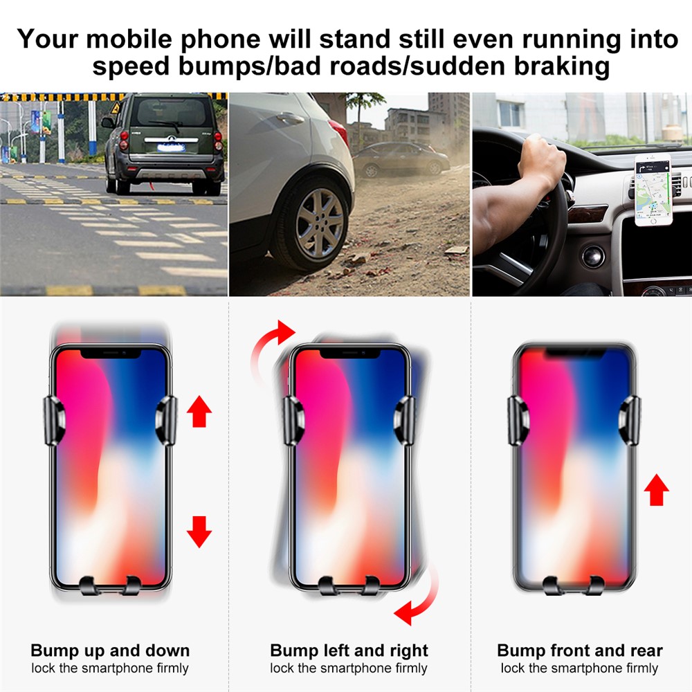 BASEUS 360 Degree Rotation Universal Gravity Suction Cup Car Mount for iPhone Samsung, Width Range: 63-88mm - Red-3