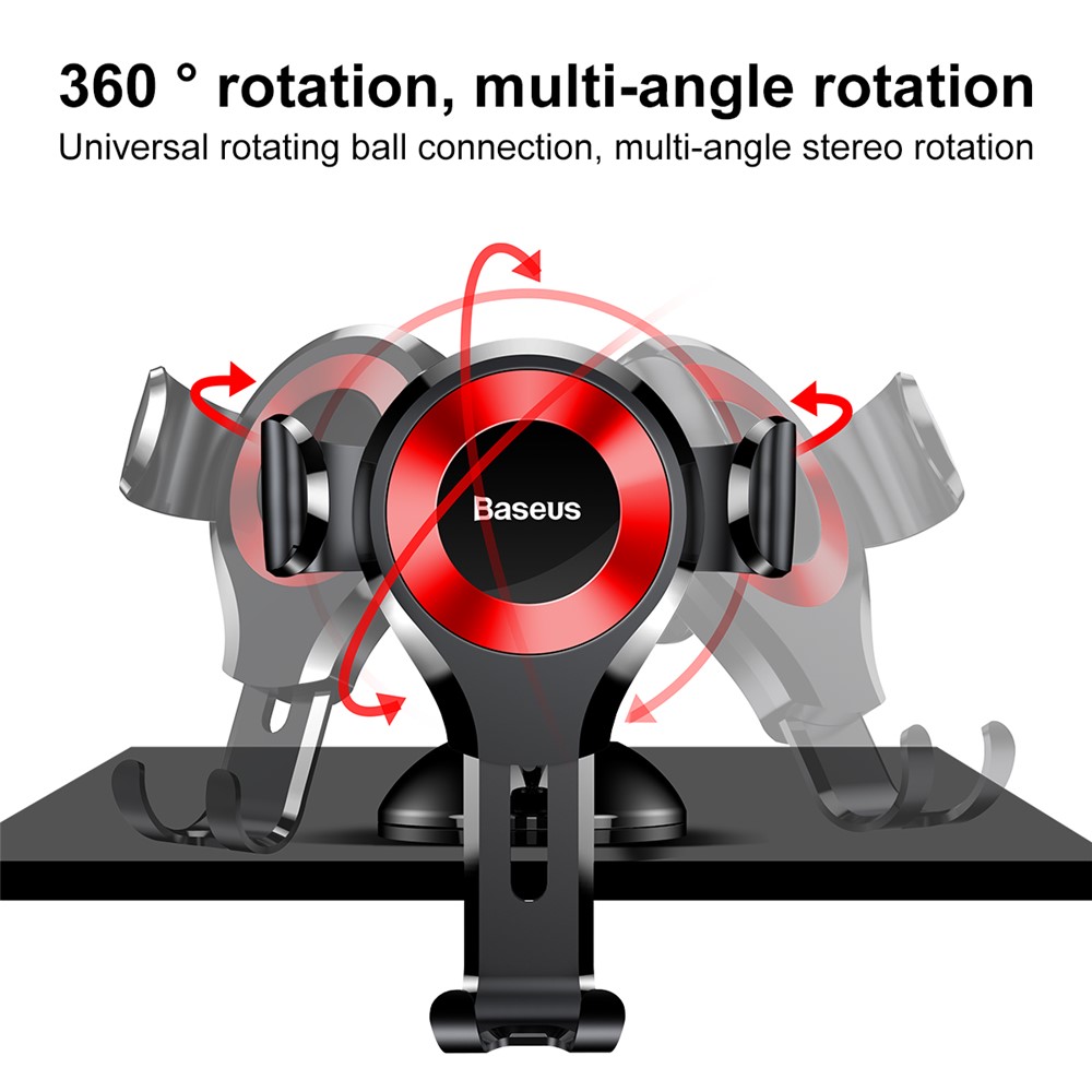 BASEUS 360 Degree Rotation Universal Gravity Suction Cup Car Mount for iPhone Samsung, Width Range: 63-88mm - Red-4