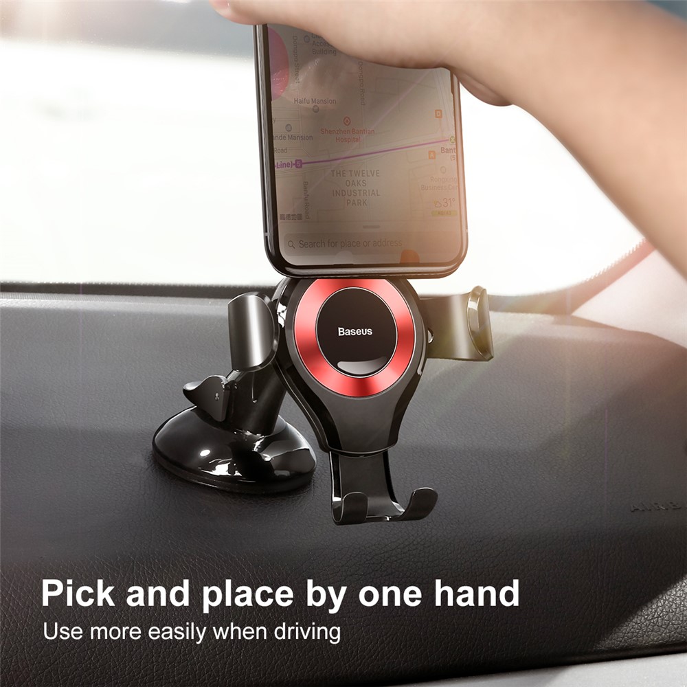 BASEUS 360 Degree Rotation Universal Gravity Suction Cup Car Mount for iPhone Samsung, Width Range: 63-88mm - Red-8