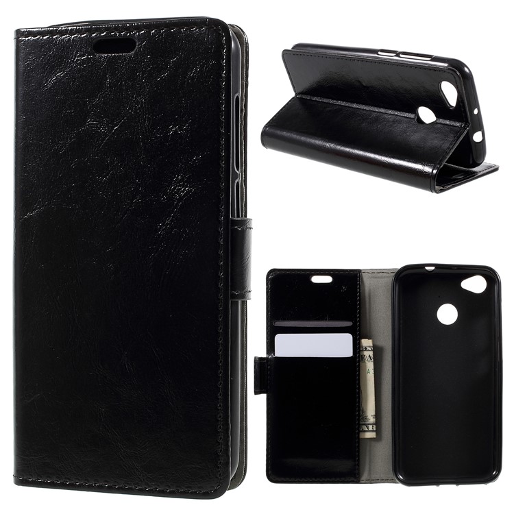 Crazy Horse Stand Wallet Leather Protection Mobile Shell for ZTE Blade A6 - Black-1