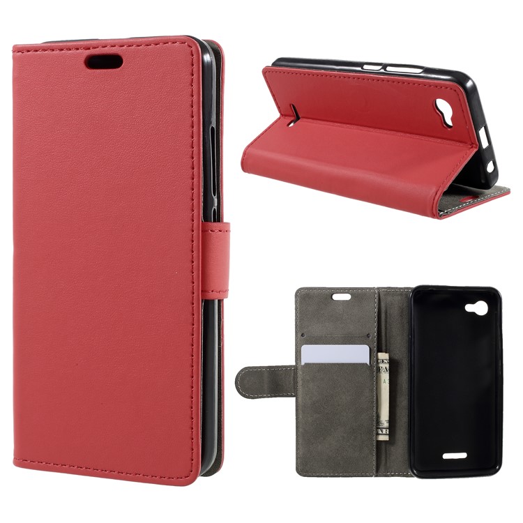 Folio Flip PU Leather Wallet Stand Case for ZTE Blade A601 - Red-1