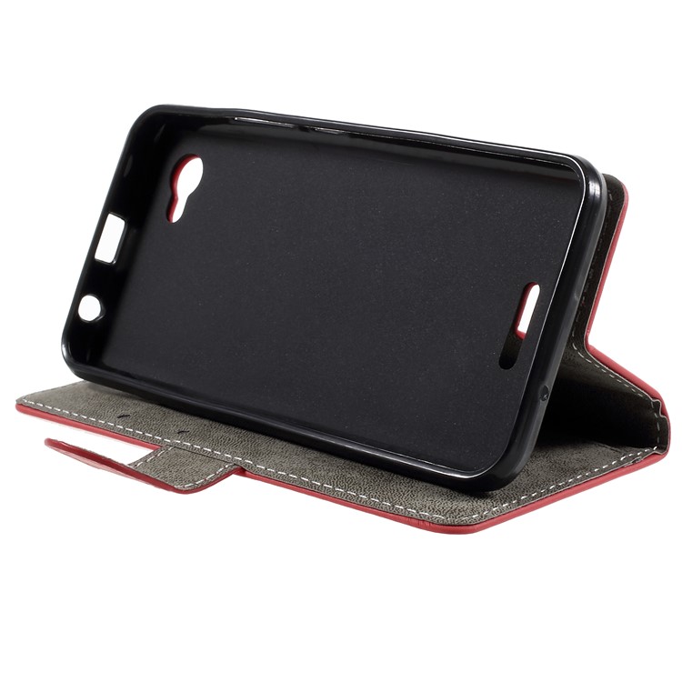 Folio Flip PU Leather Wallet Stand Case for ZTE Blade A601 - Red-4