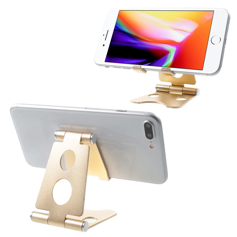 Folding Rotary Aluminum Alloy Desktop Supporting Stand for iPhone iPad Samsung etc - Gold-1