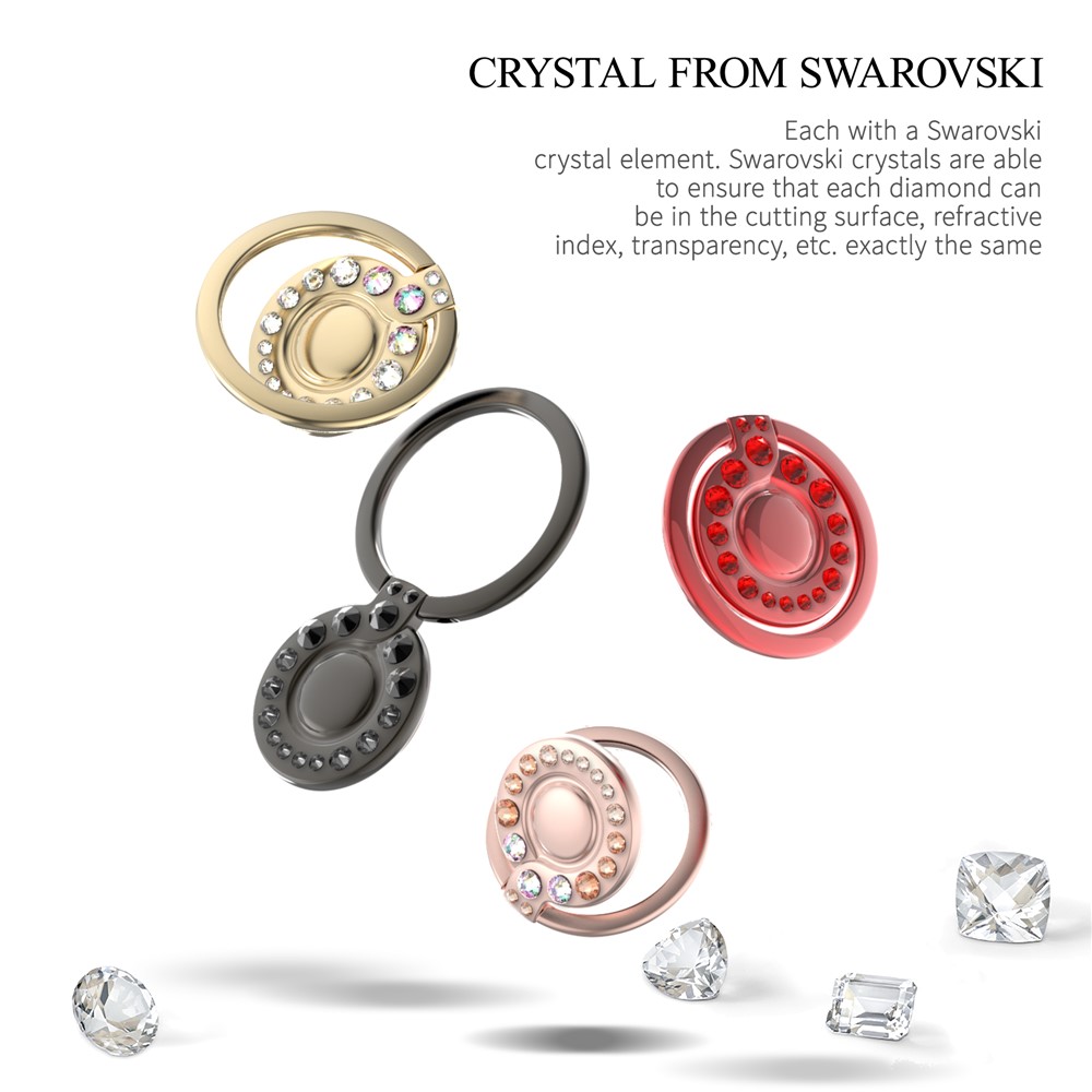 KINGXBAR Authorized Swarovski Crystal Decor Rotary Finger Ring Phone Tablet Holder for iPhone Samsung Huawei etc. - Black-2