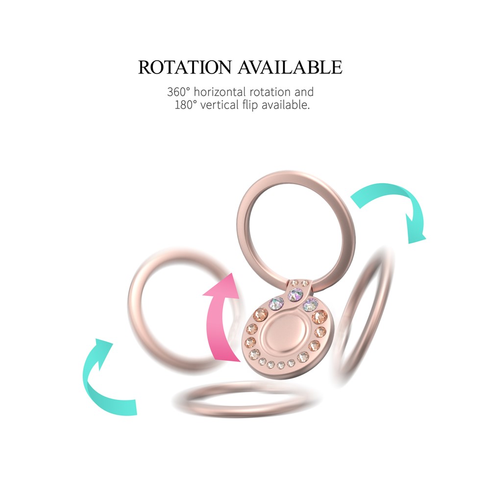 KINGXBAR Authorized Swarovski Crystal Decor Rotary Finger Grip Ring Phone Stand Bracket for iPhone Samsung Huawei etc. - Rose Gold Color-5