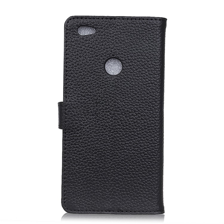 For ZTE Blade A6 Litchi Grain Genuine Leather Wallet Stand Cover - Black-2