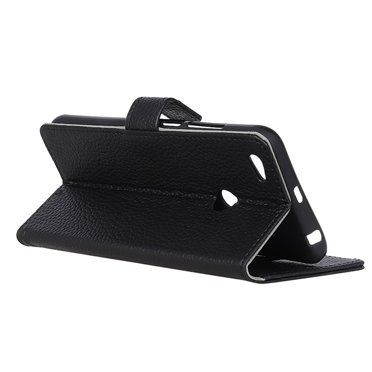 For ZTE Blade A6 Litchi Grain Genuine Leather Wallet Stand Cover - Black-5