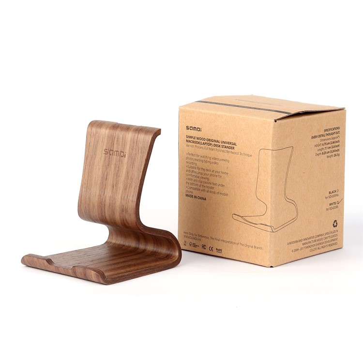 SAMDI Creative Double Position Setting Wood Holder Desktop Stand for iPhone Samsung etc Smartphone - Coffee-13