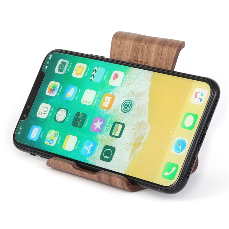 SAMDI Creative Double Position Setting Wood Holder Desktop Stand for iPhone Samsung etc Smartphone - Coffee-8