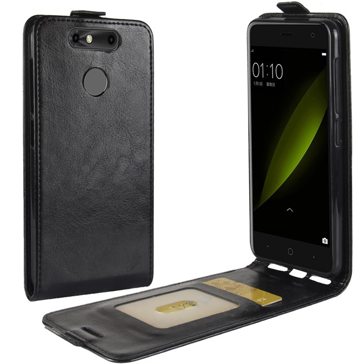 Crazy Horse Vertical Flip Leather Case with Card Slot for ZTE V0840 Xiaoxian5 - Black-1