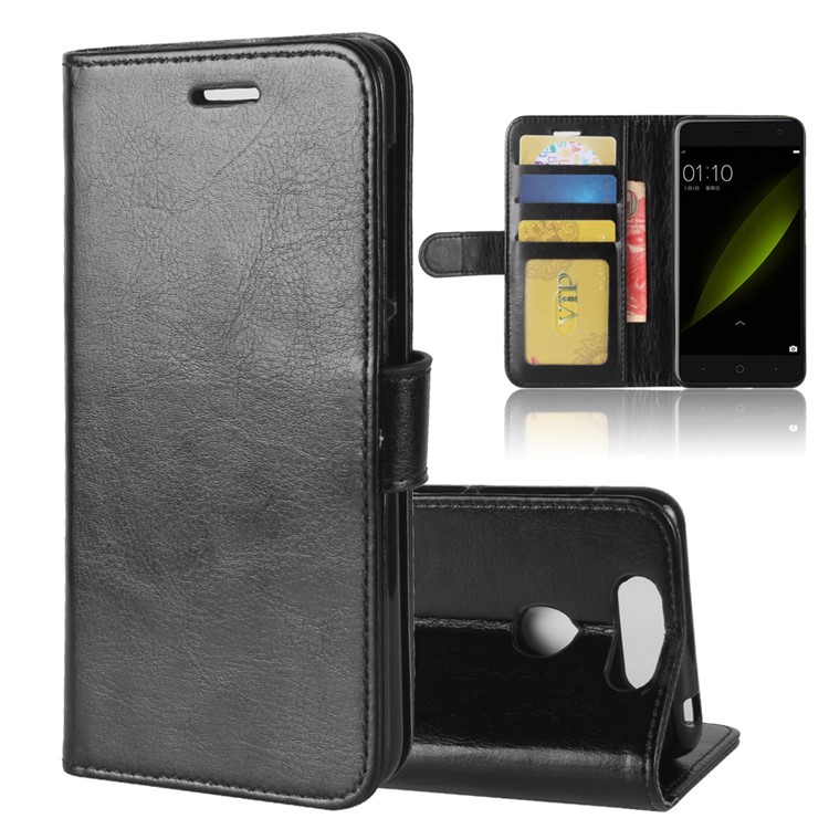 Crazy Horse Wallet Leather Stand Case for ZTE V0840 Xiaoxian5 - Black-1