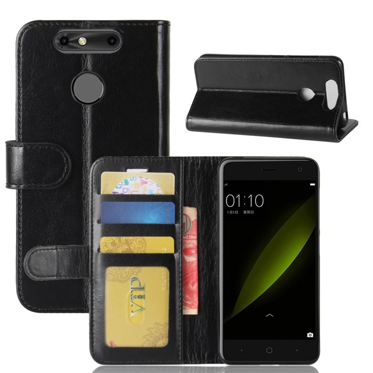Crazy Horse Wallet Leather Stand Case for ZTE V0840 Xiaoxian5 - Black-2
