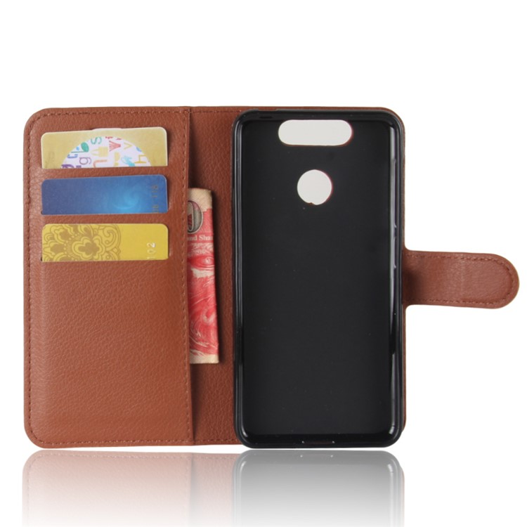 Litchi Texture PU Leather Protection Cover Shell with Card Holder for ZTE Small Fresh 5 / V0840 - Brown-3