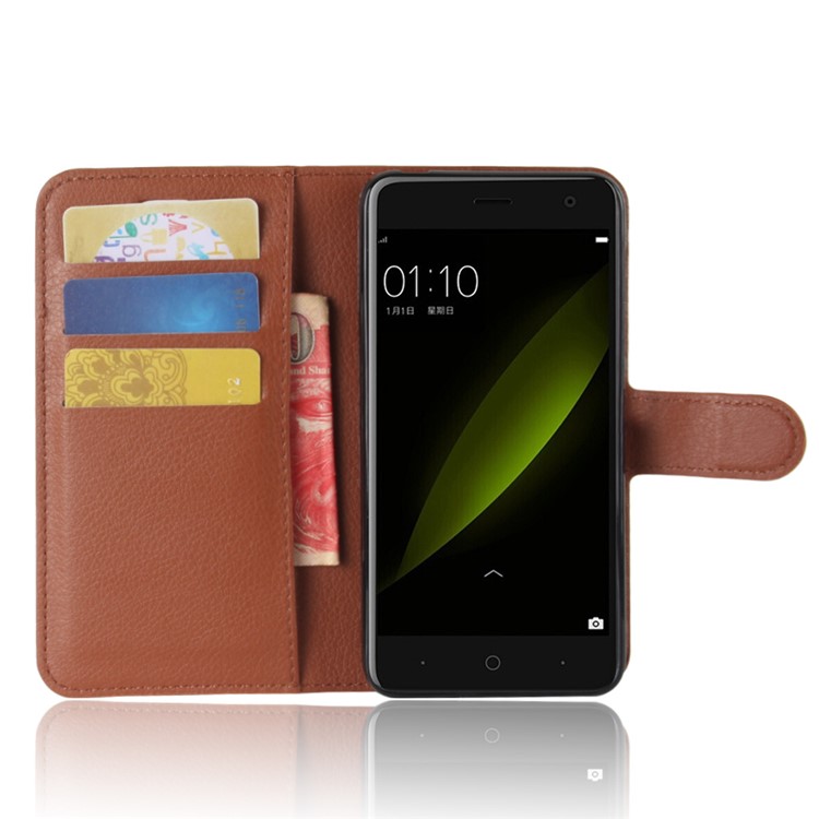 Litchi Texture PU Leather Protection Cover Shell with Card Holder for ZTE Small Fresh 5 / V0840 - Brown-4