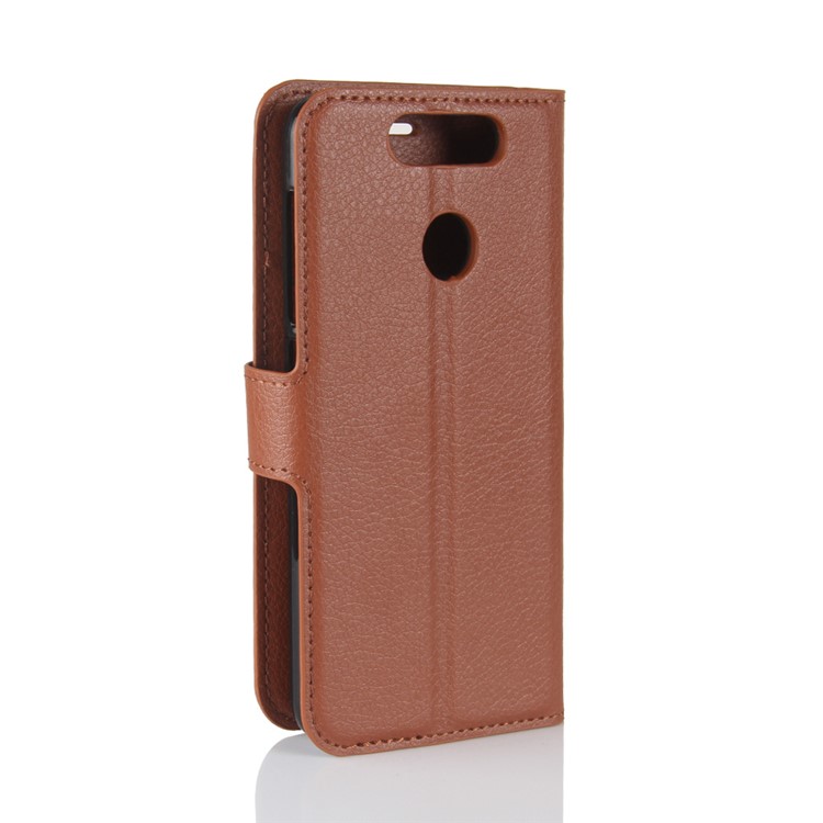 Litchi Texture PU Leather Protection Cover Shell with Card Holder for ZTE Small Fresh 5 / V0840 - Brown-6