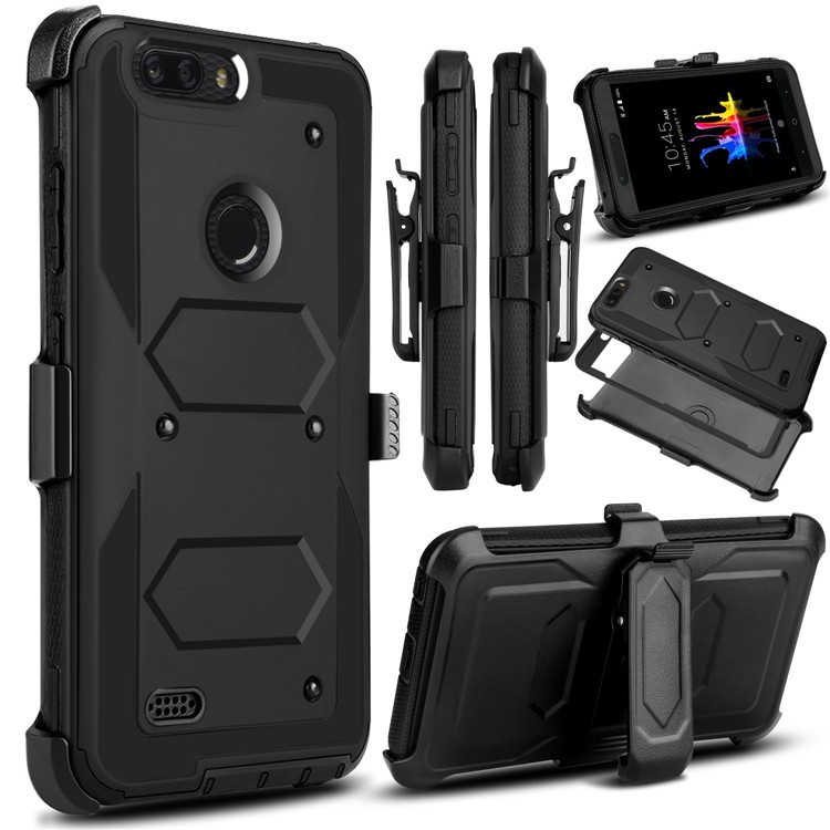 Heavy Duty Rugged PC TPU Hybrid Belt Clip Kickstand Case for ZTE Z982 / Sequoia / Zmax Pro 2 - Black-1