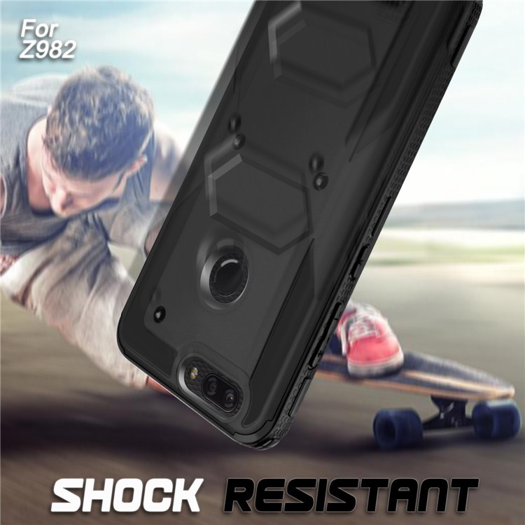 Heavy Duty Rugged PC TPU Hybrid Belt Clip Kickstand Case for ZTE Z982 / Sequoia / Zmax Pro 2 - Black-2