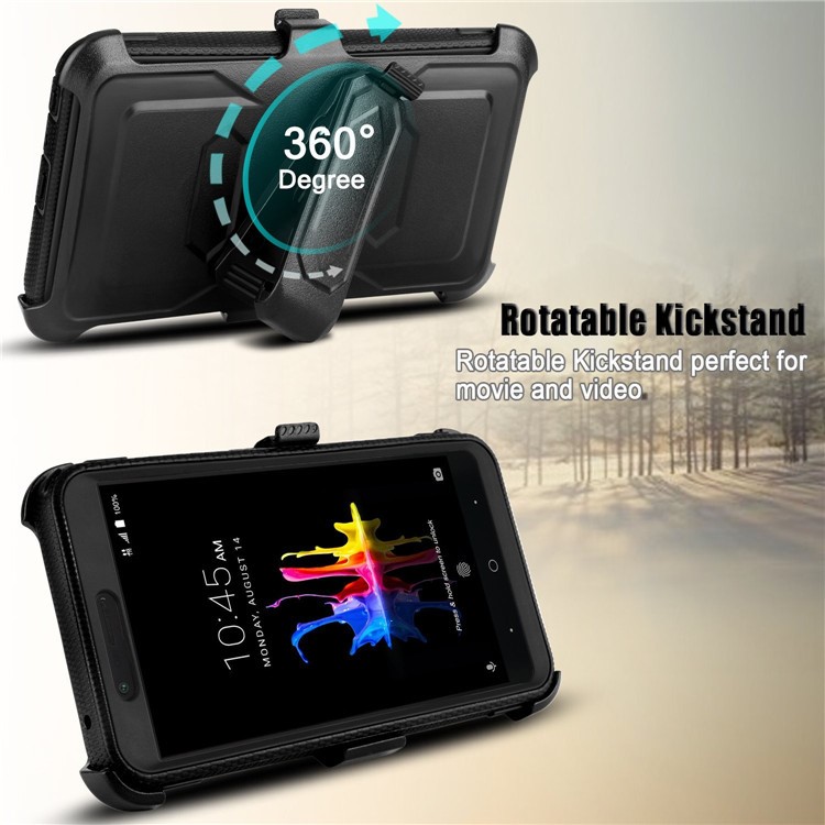 Heavy Duty Rugged PC TPU Hybrid Belt Clip Kickstand Case for ZTE Z982 / Sequoia / Zmax Pro 2 - Black-3