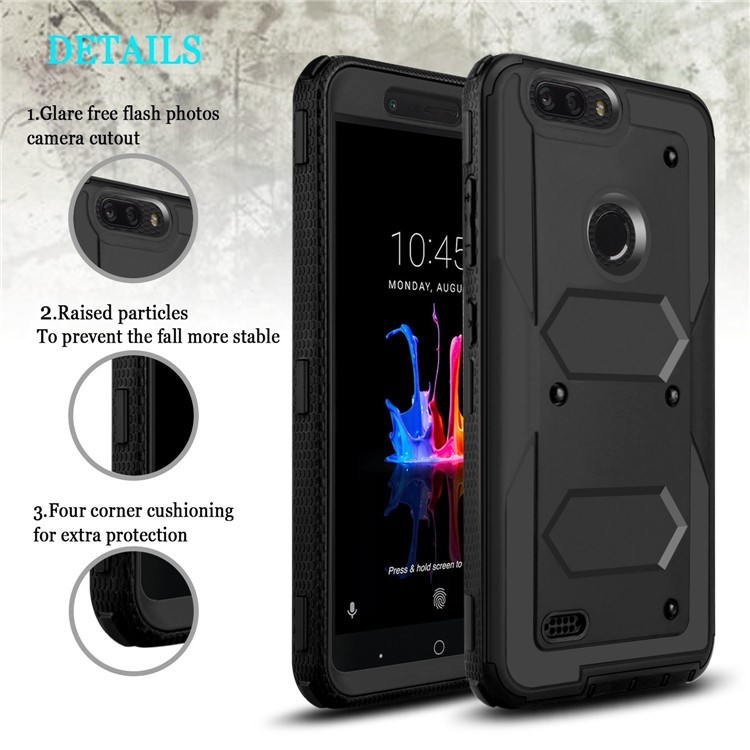 Heavy Duty Rugged PC TPU Hybrid Belt Clip Kickstand Case for ZTE Z982 / Sequoia / Zmax Pro 2 - Black-4