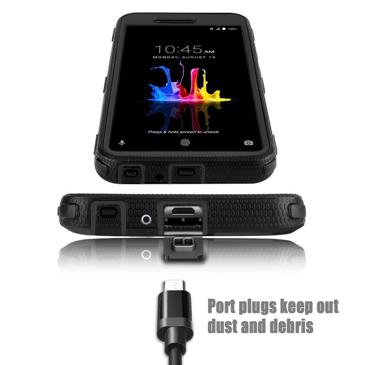 Heavy Duty Rugged PC TPU Hybrid Belt Clip Kickstand Case for ZTE Z982 / Sequoia / Zmax Pro 2 - Black-5