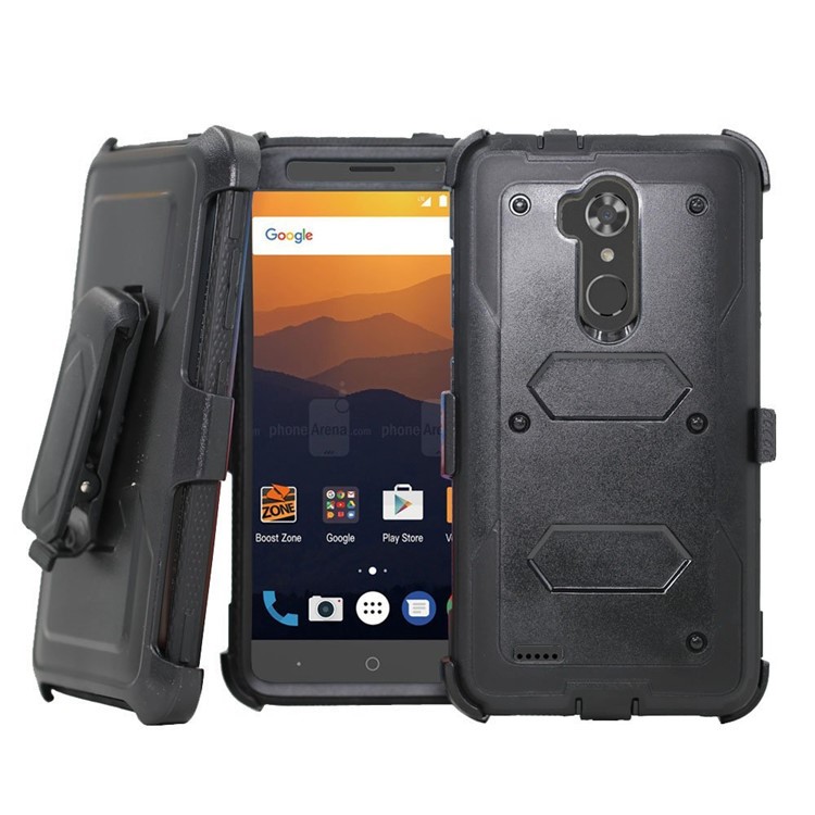 2-in-1 Heavy Duty PC + TPU Belt Clip Kickstand Case for ZTE Z986/N9560/Max XL/Max 3 - Black-1