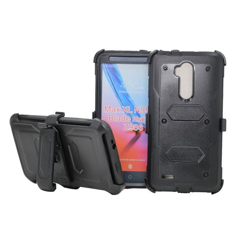2-in-1 Heavy Duty PC + TPU Belt Clip Kickstand Case for ZTE Z986/N9560/Max XL/Max 3 - Black-2