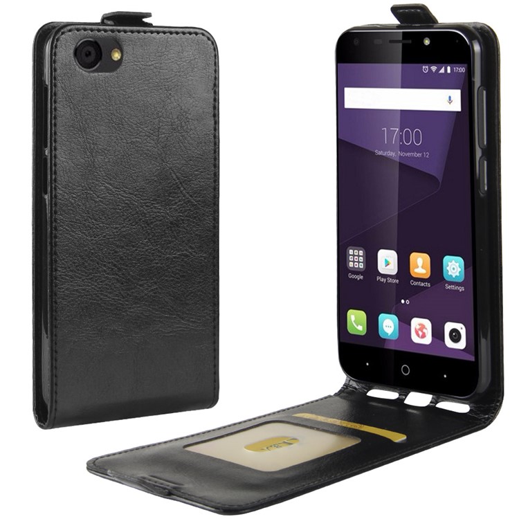 Crazy Horse Texture Vertical Flip Leather Case with Card Slot for ZTE Blade A6 Lite - Black-1