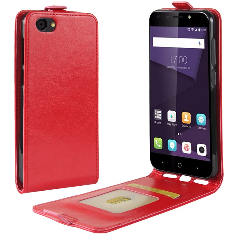 Crazy Horse Texture Vertical Flip Leather Mobile Phone Casing with Card Slot for ZTE Blade A6 Lite - Red-1