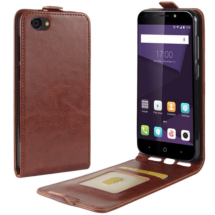 For ZTE Blade A6 Lite Crazy Horse Grain Vertical Flip Leather Cover Accessory with Card Slot - Brown-1