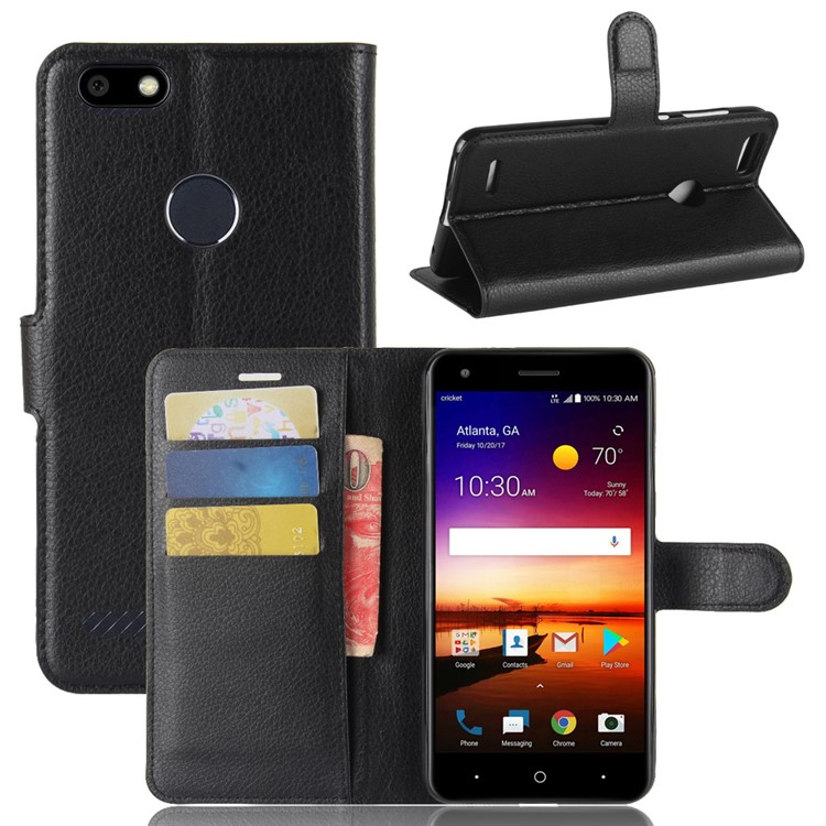 Litchi Skin PU Leather Wallet Stand Phone Shell for ZTE X Z965 - Black-1