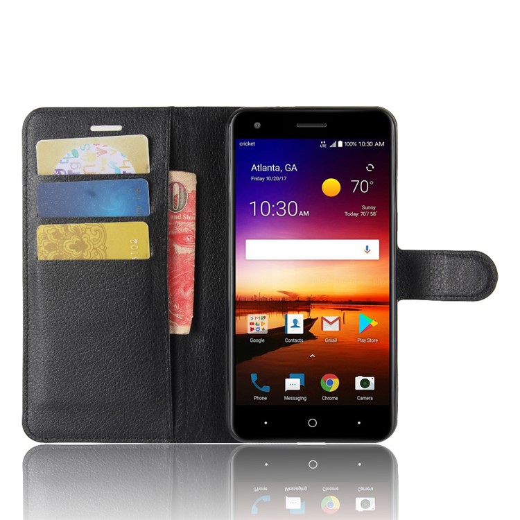 Litchi Skin PU Leather Wallet Stand Phone Shell for ZTE X Z965 - Black-4